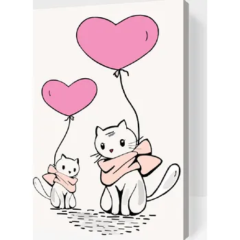 Malování podle čísel - Kočky s balónky Velikost: 40x60cm, Rámování: Pouze srolované plátno