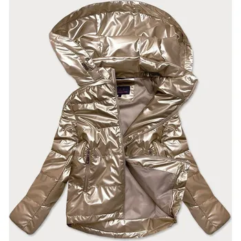 Lesklá dámská oversize bunda v barvě kapučíno (2021-06) odstíny hnědé S (36)