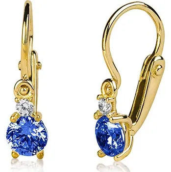 Náušnice Dětské náušnice ze žlutého zlata s tmavě modrým zirkonem