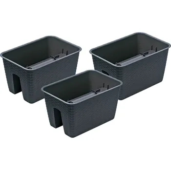 Prosperplast Sada květináčů na zábradlí, 3dílná (obdélníková, antracitová, 396 x 272 x 225 mm)