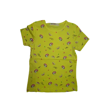 Dívčí žluté tričko s krátkým rukávem a potiskem Jedonorožece. 110