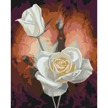 Malování podle čísel - Bílé růže Velikost: 40x50cm, Rámování: Pouze srolované plátno