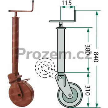 Přívěs k motorovému vozidlu Opěrné kolo 220 x 60 mm, O trubky 60 mm, zdvih 220 mm, podpěrné kolo