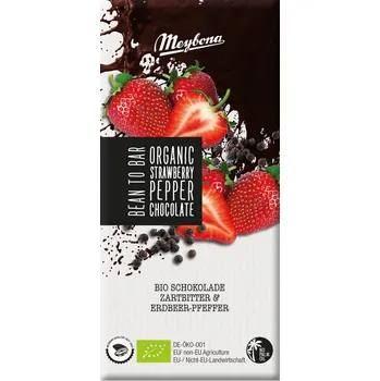 Cukrovinka Čokoláda Meybona 100 g BIO hořká s jahodami a pepřem (BIO Schokolade Vollmilch & Ganze Haselnüsse)