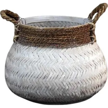 Koš na prádlo Bílý bambusový koš s uchy Valen - Ø46*35cm