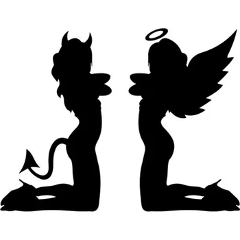 Samolepicí dekorace na vozidlo Samolepka klečící ďábel s andělem na auto a motorku, tuning nálepka (5325)
