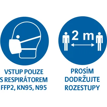 Značení Dodržuj rozestup / VSTUP POUZE S RESPIRÁTOREM 200x150 mm samolepící vinylová fólie