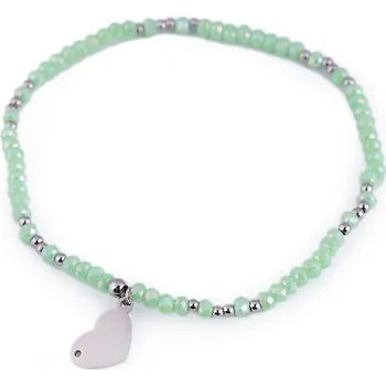 Náramek Náramek s broušenými korálky z nerezové oceli - srdce, barva 3 mint