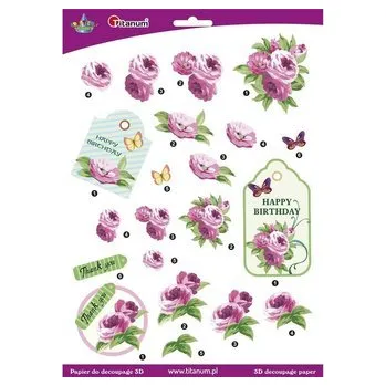 Papier do decoupage 3D kwiaty piwonie arkusz