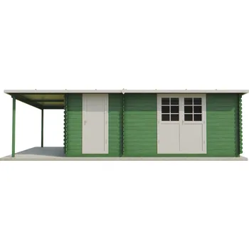 Zahradní domek Zahradní domek roubený SALAMANKA 8,5 x 4,5m s terasou 8m2 (Levný zahradní domek dřevěný roubený SALAMANKA 8,5 x 4,5m s terasou 8m2 )