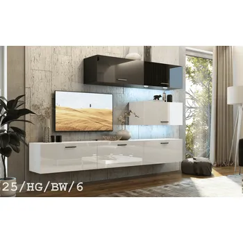 Obývací stěna Ral Obývací stěna VENUS 2, 249 cm - Bílo/černý lesk