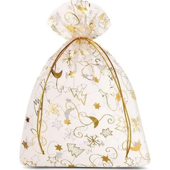 Dárková taška Dárkový sáček z organzy zlaté vánoce 22 x 30 cm