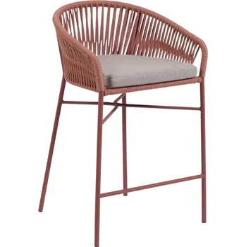 Červeno hnědá pletená barová židle Kave Home Yanet 65 cm