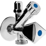 Ventil rohový s odbočkou pro pračku se zpětnou klapkou a růžicí, pochrom. mosaz, 1/2"x3/8"x3/4"