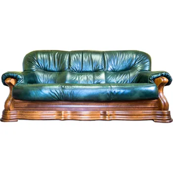 Sedací souprava Nábytek Chodura Luxusní kožený trojsedák Václav - zelený dřevo 105x230x105 Zelená