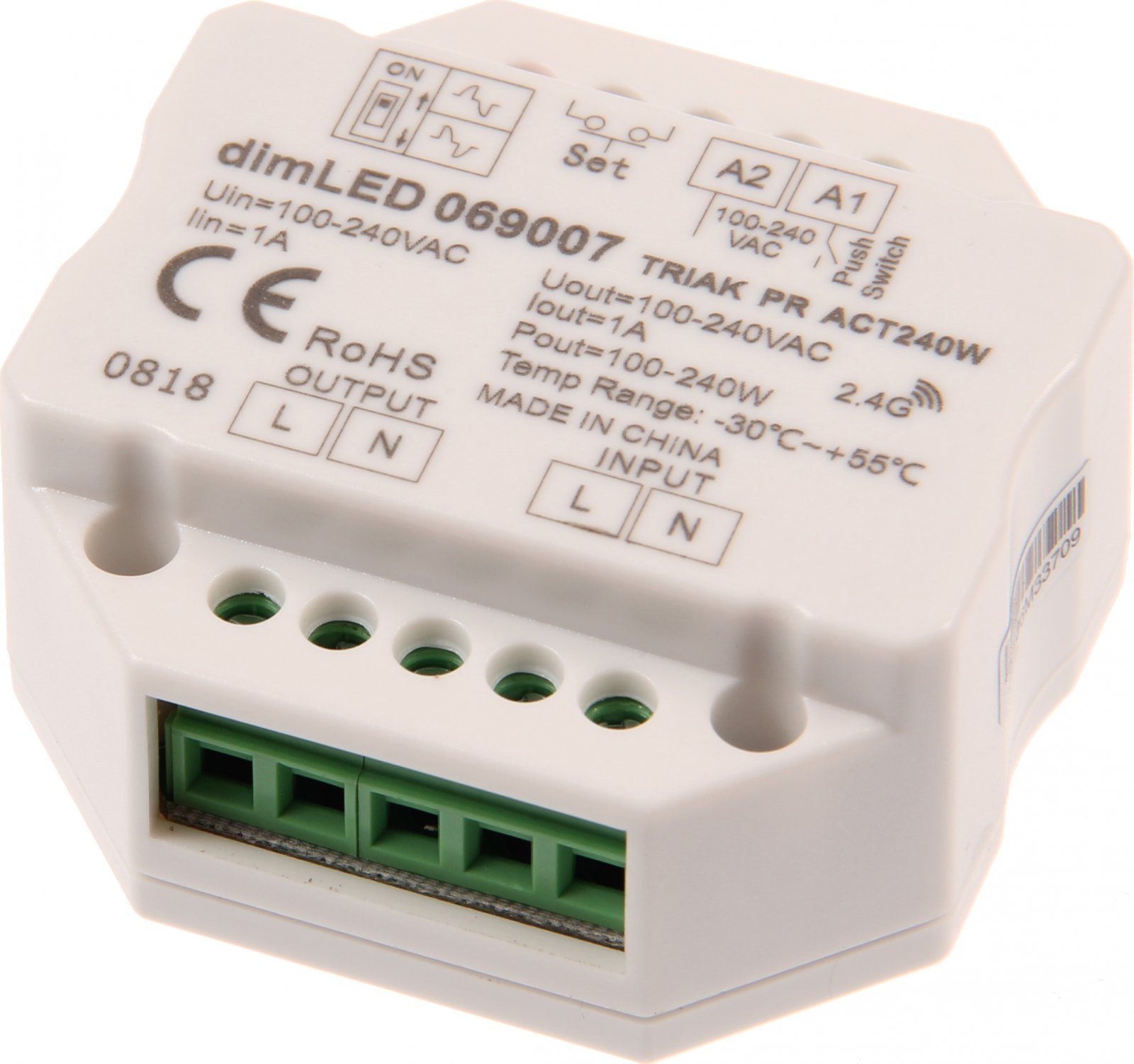 Stmívač pro LED na dálkové i manuální ovládání 240V dimLED TRIAK PR ACT240W