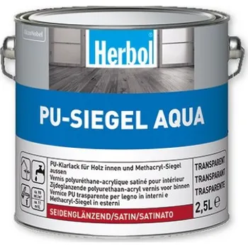 barva a nátěr na dřevo 2,5 l Herbol PU-Siegel Aqua - bezbarvý lak, lesk (Bezbarvý, polyuretanový, vodou ředitelný lak do interiéru)