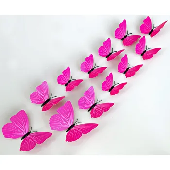 Samolepící dekorace Samolepka na zeď "Plastové 3D Motýli - Růžové" 12ks 6-12 cm