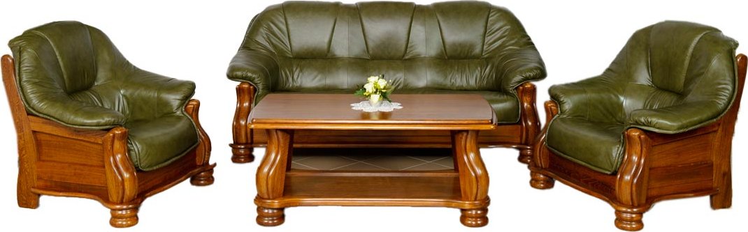 Nábytek Chodura Kožená sedací souprava Jakub mix dřevo 95x210x90 Zelená