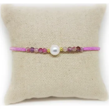Náramek Náramek s perličkou a acháty růžový