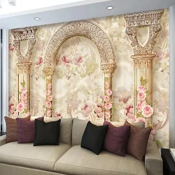 Tapeta Solution Media 3D tapeta - Mramorové sloupy s květy MU2622 1 - Voděodolné plátno - Textilní tapeta omyvatelná - 250g/m2