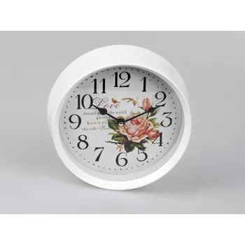 Hodiny Nástěnné hodiny bílé s růží kov 22cm