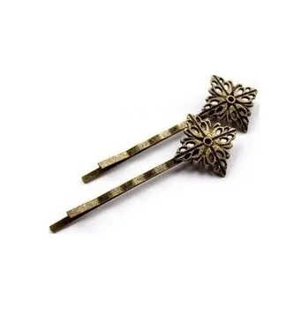 Sponka do vlasů mosazná s filigránovými lístky