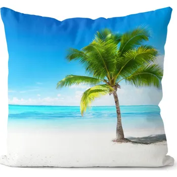 Dekorativní polštářek Polštář Pláž s palmou 40x40 cm (Velikost: 40 x 40 cm)