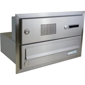 Poštovní schránka 1x poštovní schránka B-017 k zazdění do sloupku s 1x zvonkem a HM ABB + orámování L profilem - NEREZ / šedá