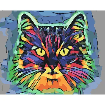 Malování podle čísel - Barevná kočka 2 Velikost: 40x50cm, Rámování: Pouze srolované plátno