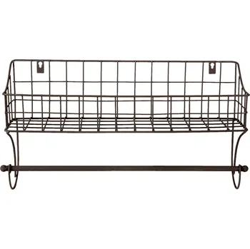 Držák na ručník Nástěnný kovový držák na ručník s košíkem - 44*12*25 cm