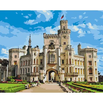 Malování podle čísel - Zámek Hluboká Velikost: 40x50cm, Rámování: Pouze srolované plátno