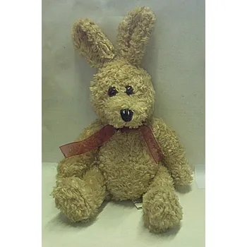 plyšák Zajíc plyšový zajíček béžový sedící s mašlí 19 cm