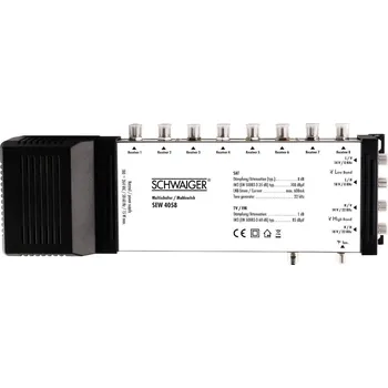 Anténní redukce Schwaiger SEW4058 rozdělovač satelitního signálu Vstupy (vícenásobný spínač): 5 (4 SAT/1 terestrický) Počet účastníků: 8