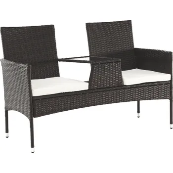 Zahradní lavice Zahradní lavice LALIT se stolkem a poduškami, umělý ratan hnědý, látka krémová