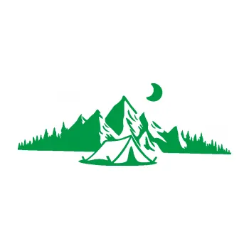 Samolepící dekorace Krajina hory 023 pravá kempování (12 - zelená) SAMOLEPKA NA AUTO, NÁLEPKA, FÓLIE, POLEP, TUNING, VLASTNÍ TEXT, TISK, AUTOSAMOLEPKY.cz, POLEPY, OBRÁZEK, LOGO, 3D STICKERS