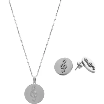 Náhrdelník Bižuterní sada - náhrdelník a náušnice třpytivý HOUSLOVÝ KLÍČ, stříbrná