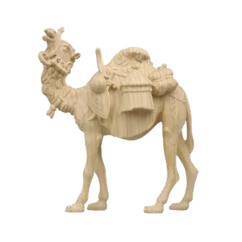Vánoční dekorace Ornatis Stojící velbloud s dary Provedení: Přírodní bez malování, Velikost stojících figur dospělých postav: 11 cm Dřevěná vyřezávaná soška velblouda