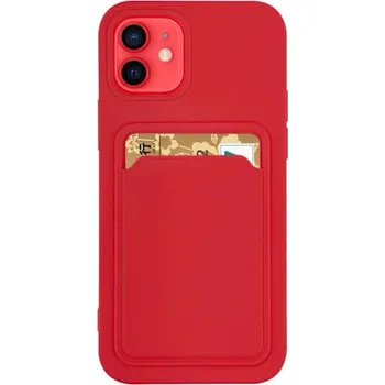 Pouzdro na mobilní telefon Extrapevný silikonový ochranný kryt s kapsou na kartu pro Apple iPhone 12 - červený