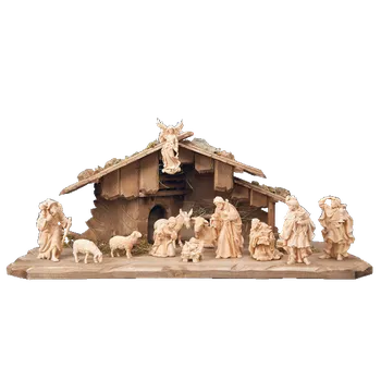Vánoční dekorace Ornatis Sestava betlému Marie II - 12 postav Provedení: Přírodní bez malování, Velikost stojících figur dospělých postav: 11 cm Dřevěná vyřezávaná sestava betlému