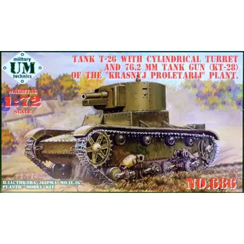 Plastikový model Unimodel 1/72 T-26 w/ cylindr.turret & KT-28 (rubber tr.)