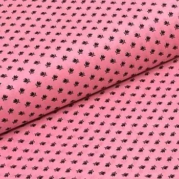 Bavlněné plátno P0512 růžové, černé kytky, š.140