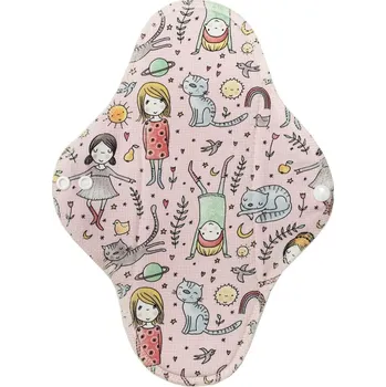 Menstruační vložka Breberky BIO Noční vložka (Bavlněné froté s PUL) - Kočičí přátelé (biobavlněný úplet s GOTS)