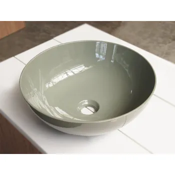 Umyvadlo Kulaté keramické umyvadlo Bauer, na desku, šedozelená barva, průměr 385mm