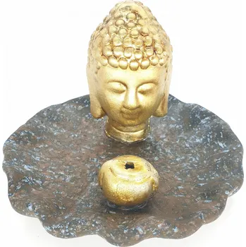 Vonná tyčinka Mani Bhadra Mani Bhadra Stojánek na vonné tyčinky Zlatý thajský Buddha modro hnědá Lotos