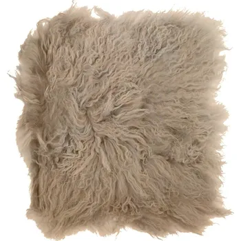 Podsedák Kožený béžový podsedák dlouhý chlup Curly beige - 40*40*2cm