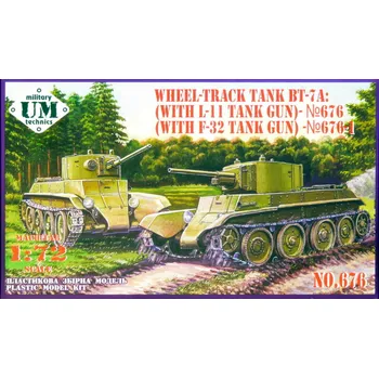 Plastikový model Unimodel 1/72 Wheel-track Tank BT-7A w/ L-11 Tank Gun