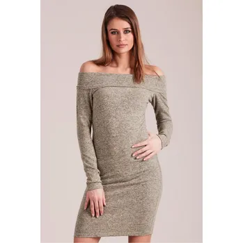Dámské šaty Svetrové šaty s odhalenými rameny model 32916 barva khaki
