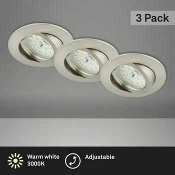 LED zápustné osvětlení 3x5 W 3000 K IP23 Ø68 mm nikl set 3 ks