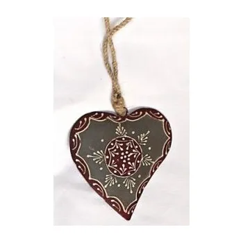 Nádoba na pečení plechové dekorativí závěsné SRDCE ŠEDO-ČERVENÉ, PLECH, 23/11 CM